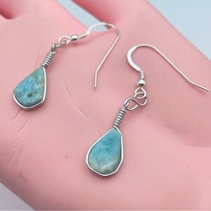 Elegant Larimar Teardrop Earrings in Sterling Silver Ocean Blue Gemstone Dangles